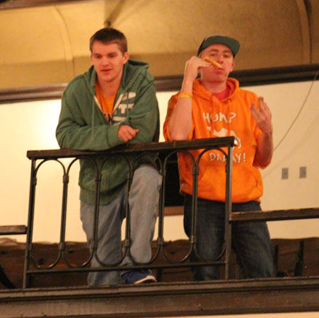 Christian Gronewold ‘17 and Jake Dregne ‘16, watch for their cues during the production