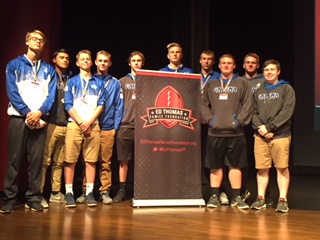 Leadership Matters. Henry Anderson, Duilio Montezuma, Will Nack, Ryan Holland, Connor Behr, Jacob Townsend, Andrew Tepley, Austin Meyer, Peyton Bauer, and Clay Folks take a break from speakers to pose for a picture. This is an annual event for Galena High School football players. 