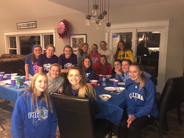 Carb up: Lady Pirates prepare for their first round of Regionals with a team bonding dinner. “It was so fun to all get together before a big game” Abby Soppe ‘21. 
