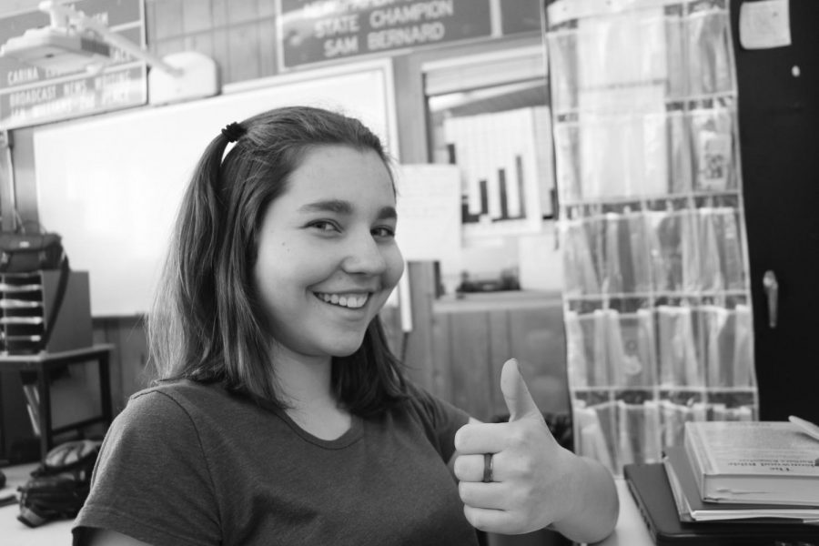 Don’t worry, be happy. Marion Schultz ‘19 gives a thumbs up for her reaction of the New Year so far. Last year, Marion was not fully happy about where she was in life. “This year I will work on being more positive and self aware.” she states. 
