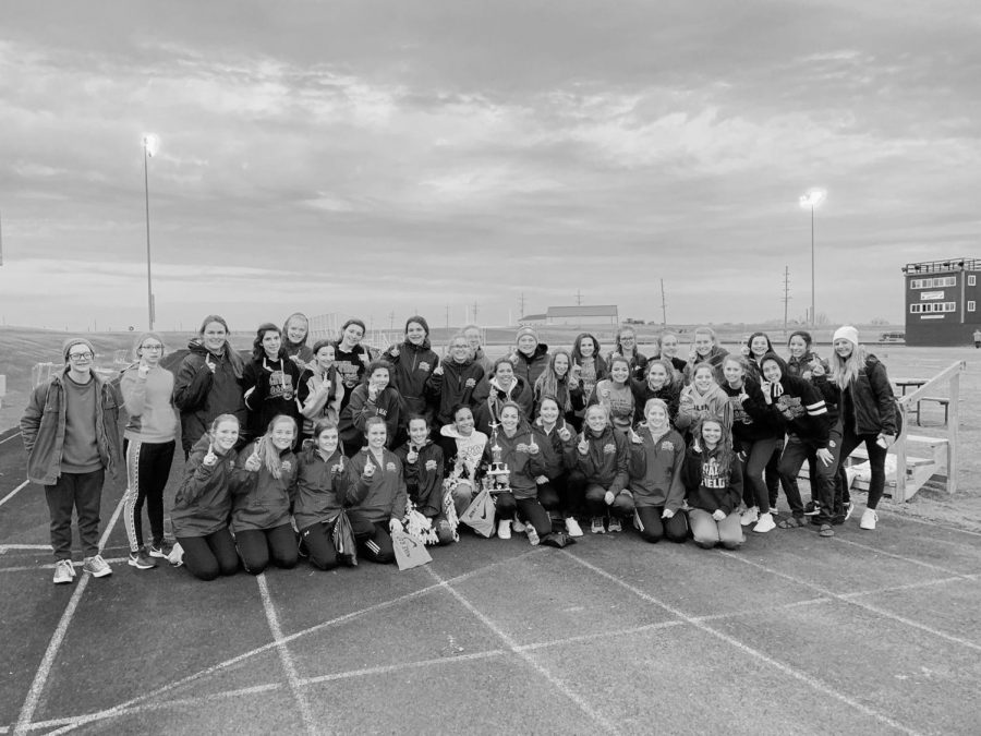 Starting+off+strong.+The+girls+track+team+gets+together+for+a+photo+after+winning+their+meet+in+Milledgeville.++The+team+took+first+place+in+all+but+one+of+the+events+that+night+and+took+second+and+third+place+in+that+event.+The+team+had+a+great+start+to+the+season+and+will+continue+to+improve.+