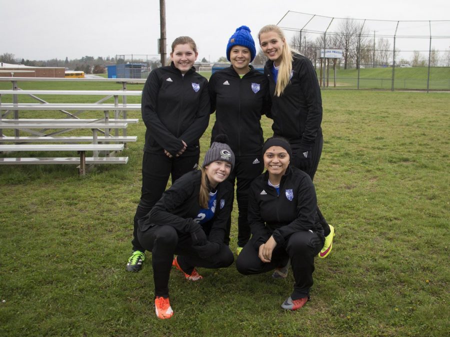 Varsity and Jv girls soccer play their last home soccer game. Pictured, Kaitlin Rodriguez, Elena Garcia, Hanna Skiston, Shea Curran, Gema Luna. Senior girls played their last home soccer game against Richland Center on Tuesday April 30. Skiston ‘19 said, “ It was sad that we lost our last game that the seniors would ever play on our home field. It was also nice to see quite a few more fans there to support the team for our last game!” 