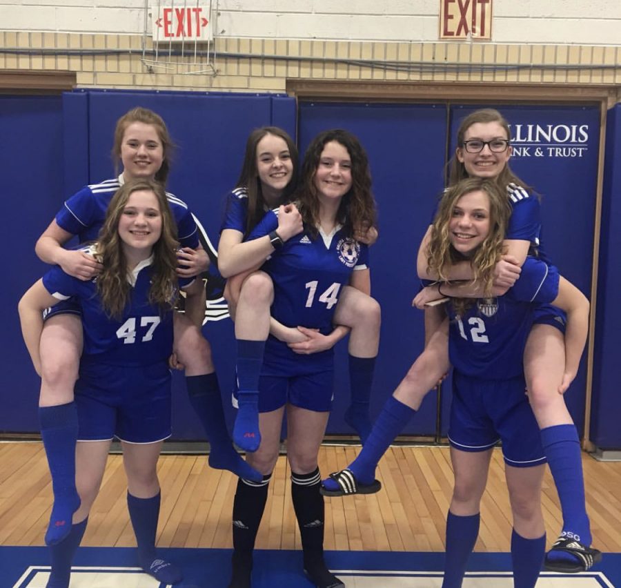 One last photo. Last years GHS soccer players laugh as they take their last photo before the season was cut short. These girls will take the field as this years senior players.  From left, Willa Hook ‘21, Kristian Hall ‘21, Sophie Northrup ‘21, Mackenzie Knautz ‘21, Maggie Handfelt ‘21 and Karsyn Duplessis ‘21.