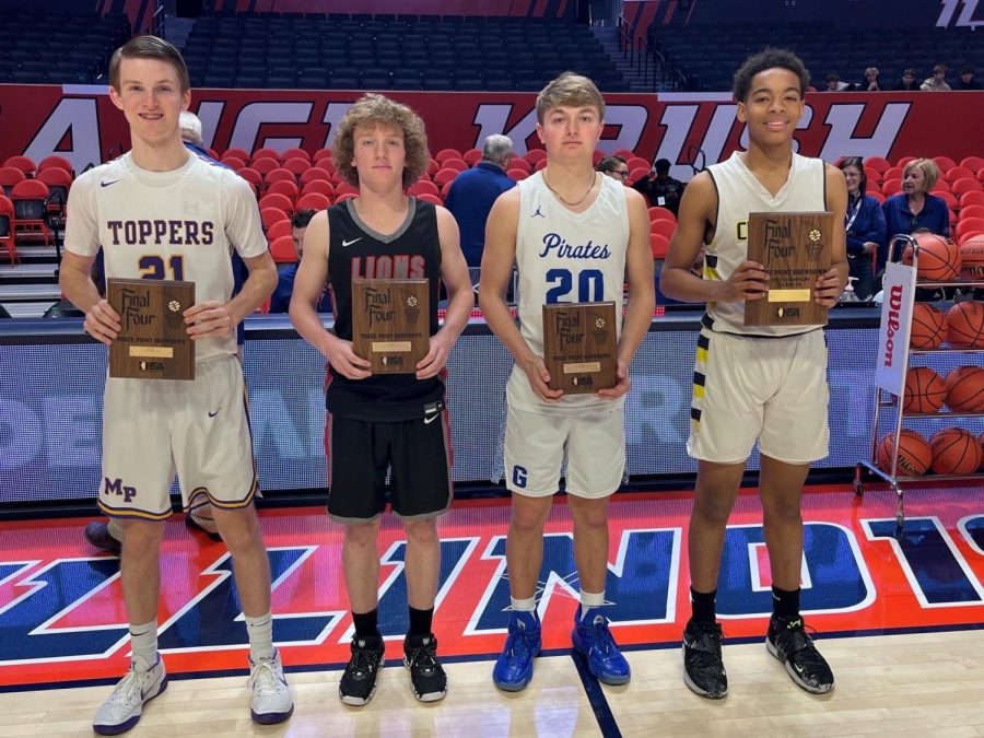 Ethan Hefel ‘22 placed 2nd in the IHSA State Three Point Contest held at Illinois State’s Redbird Arena. “It was nerve wracking to shoot in such a big arena,” said Hefel. “But when I got out there, I just did what I know how to do. It was a really great experience.”