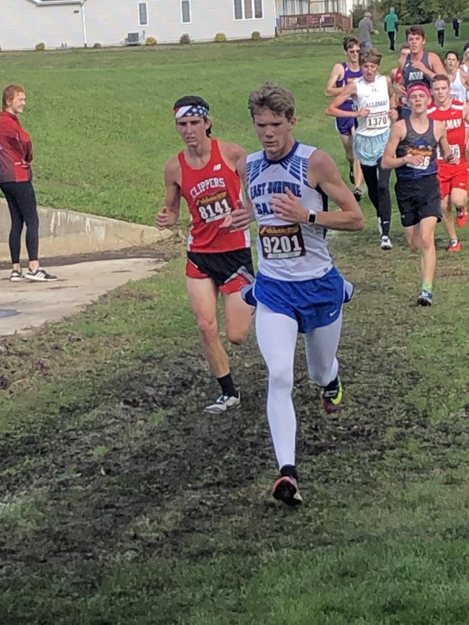 Putting in the Miles: Track newcomer Owen Murdock ‘22 competes at the Regional Cross Country meet in Oregon, IL on Oct. 30, 2021. This was Murdock’s first cross country season, and he found a love for running. “It was a very challenging experience competing at such a high level, but I am ready to do it again this track season,” he said. 
