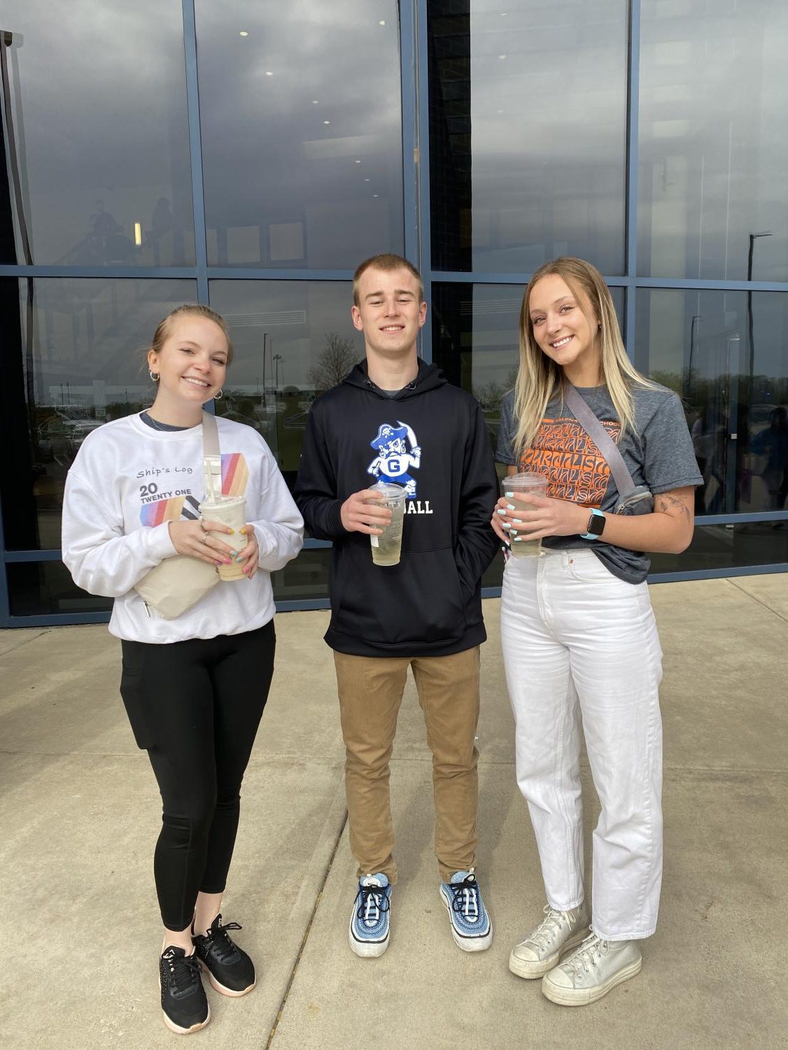 Kennedy Trautsch ‘23, Jenna Smith ‘23, and Sam Eaton ‘23 are armed with coffee, prepare to take on the state journalism competition on April 21. “I was very surprised that I was able to make it two years in a row,” said Smith. “I think it was a great accomplishment and I will remember it for many years. Along with being able to compete, being there with some of my fellow classmates made the experience even more amazing and fun.”