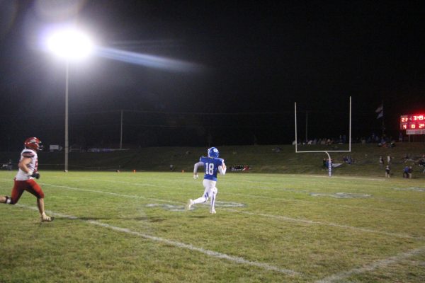 Mason Smith ‘26 intercepts the ball late in the fourth quarter and makes the last touchdown of the night. Smith intercepted the ball at the 2-yard line and ran 98 yards to the end zone making the score 28-7. “I just caught it and ran,” he said.