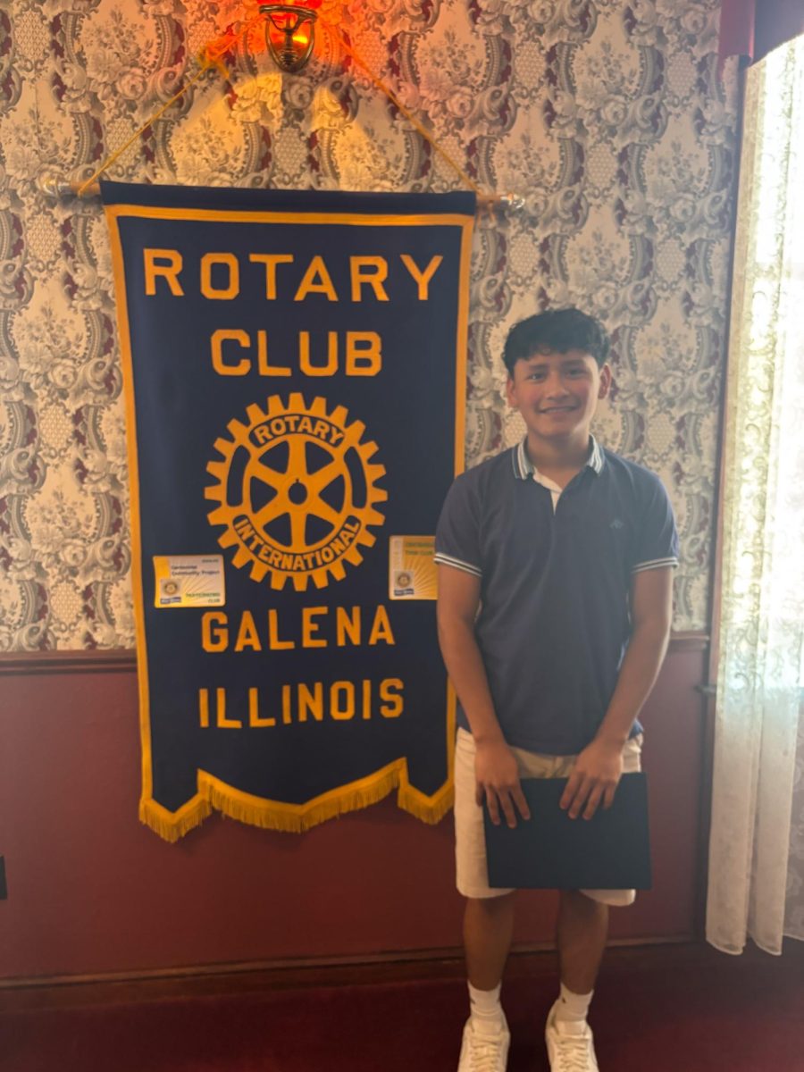 Feeling proud, Justo Aguirre Marin ‘27 poses for a photo after receiving the Rotary Student of the Quarter. Aguirre Marin and other student's in the Jo Daviess County Area were also honored with this award. "I feel proud and happy that this year has gone better for me and I also feel very grateful to my teachers who support me and teach me many new things," says Aguirre Marin. 