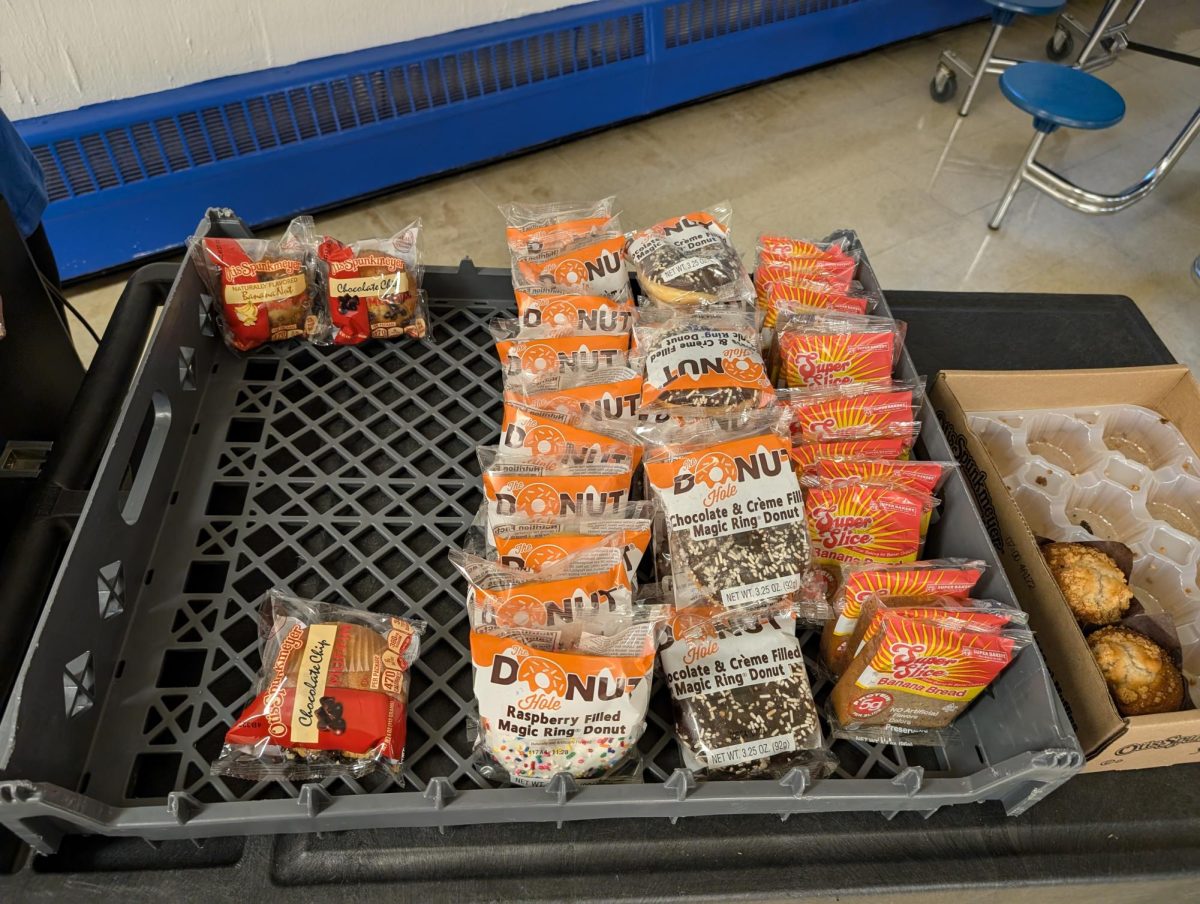 Galena High School has a lot of breakfast options but as you can see the chocolate chip muffins are the most popular items compared to the donuts and banana bread. 
