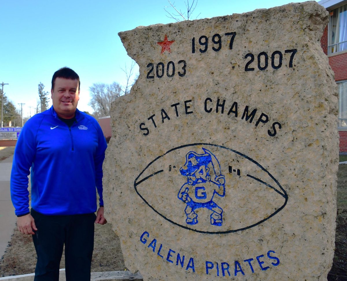 Pirate Pride! Coach Ed Freed stands proudly in front of the GHS stone. Freed has officially retired as head football coach and will focus on being Athletic Director. Freed adds, “the proud tradition we have is like no other community and it has been a great ride!”