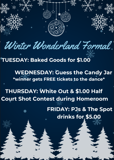 Free iPad!!! STUDENT COUNCIL IS GIVING AWAY AN IPAD FOR FREE FOR WINTER FORMAL AS WELL AS A SPIRIT WEEK TO GO ALONGSIDE IT. “I WILL BE ECSTATIC IF I WIN THIS IPAD. I WILL BRIBE ANYONE IF NEED BE!” SAID CAMERON EINSWEILER ‘26.