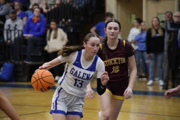 Leah Heller ‘27 Drives through the center, attempting to score a layup against Stockton’s Defense. She’s proven to be a great addition to Galena High’s basketball team, playing as a starter since her Freshman year.