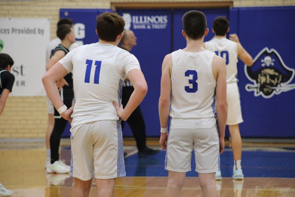 Seniors Braden Kevern and Myles Schumacher play their last regular season game against West Carroll. Pirates defeated the Thunders with a final score of 72-32.
