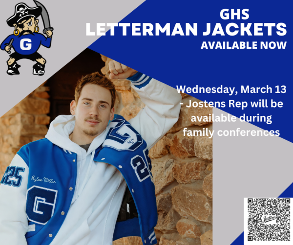 GHS Letterman Jacket Orders: Family Conference Special! Show your school spirit with a custom Letterman Jacket! A Jostens representative will be available during family conferences on Wednesday, March 13th, from 3:30 PM to 7:00 PM in the cafeteria. Get fitted, see samples, and place your order. Order forms and information on styles, pricing, and customization will be provided. Contact Mrs. Bookless for pre-conference questions. Don't miss this opportunity!
