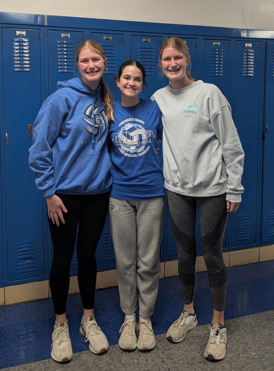 Triplet Trouble!! Alexa, Addison, and Avery Stroyan ‘28 pose for a picture together showing that their the only triplets in the whole Galena High School