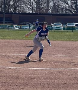 Hahn gets ready to dish up another strikeout in the victory against Milledgeville. “I felt really good, and I was able to hit my spots effectively,” she said.  