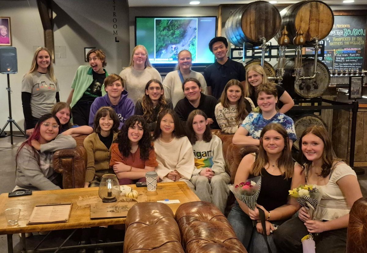 Musical Memories! The performers and audience take a photo after the show. The coffeehouse proved to be very enjoyable amongst the crowd and performers. “It was a really inviting environment. No one was judgmental, everyone was chill,” said Luna Pham ‘27.